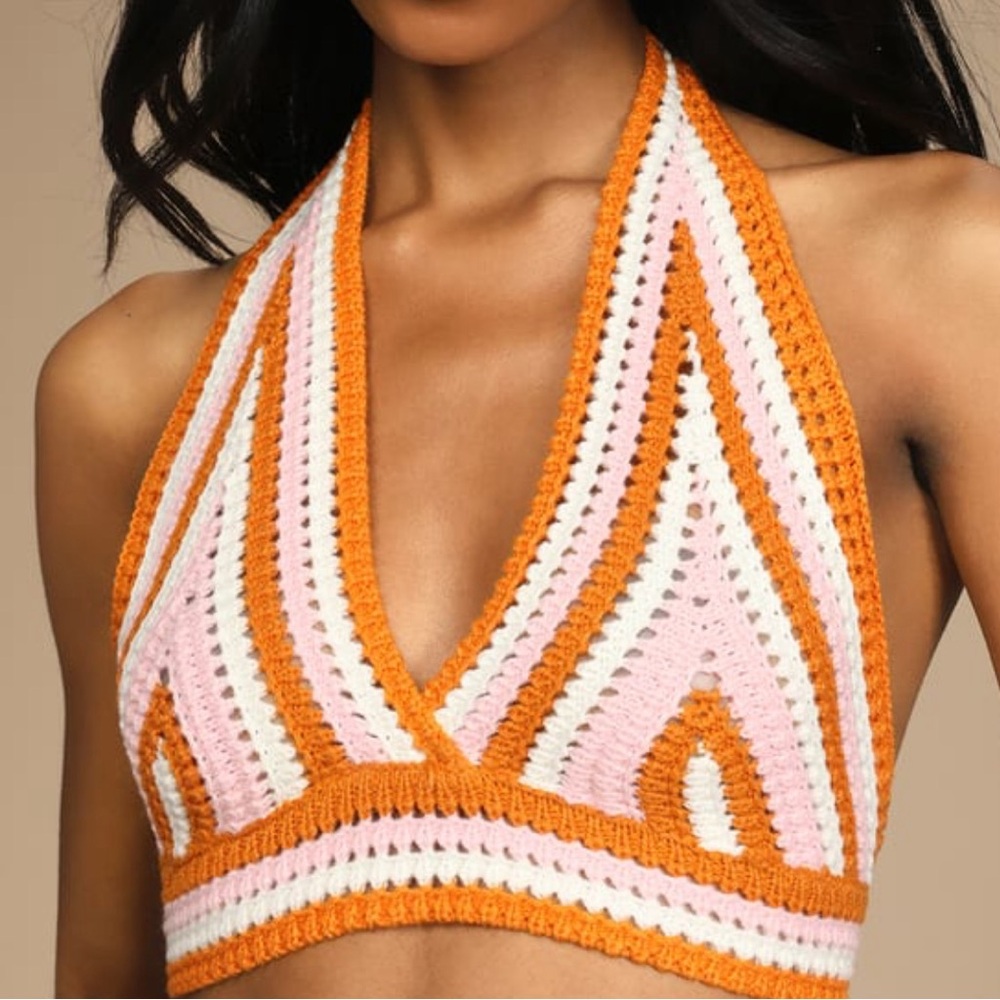 Multi Knit Halter Cropped Sweater Tank